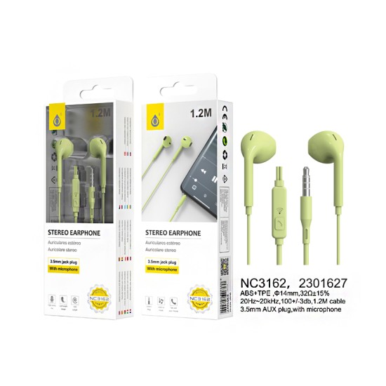 ONEPLUS EARPHONES NC3162 VE WITH MICROPHONE AND MULTIFUNCTIONAL BUTTON 1.2M GREEN